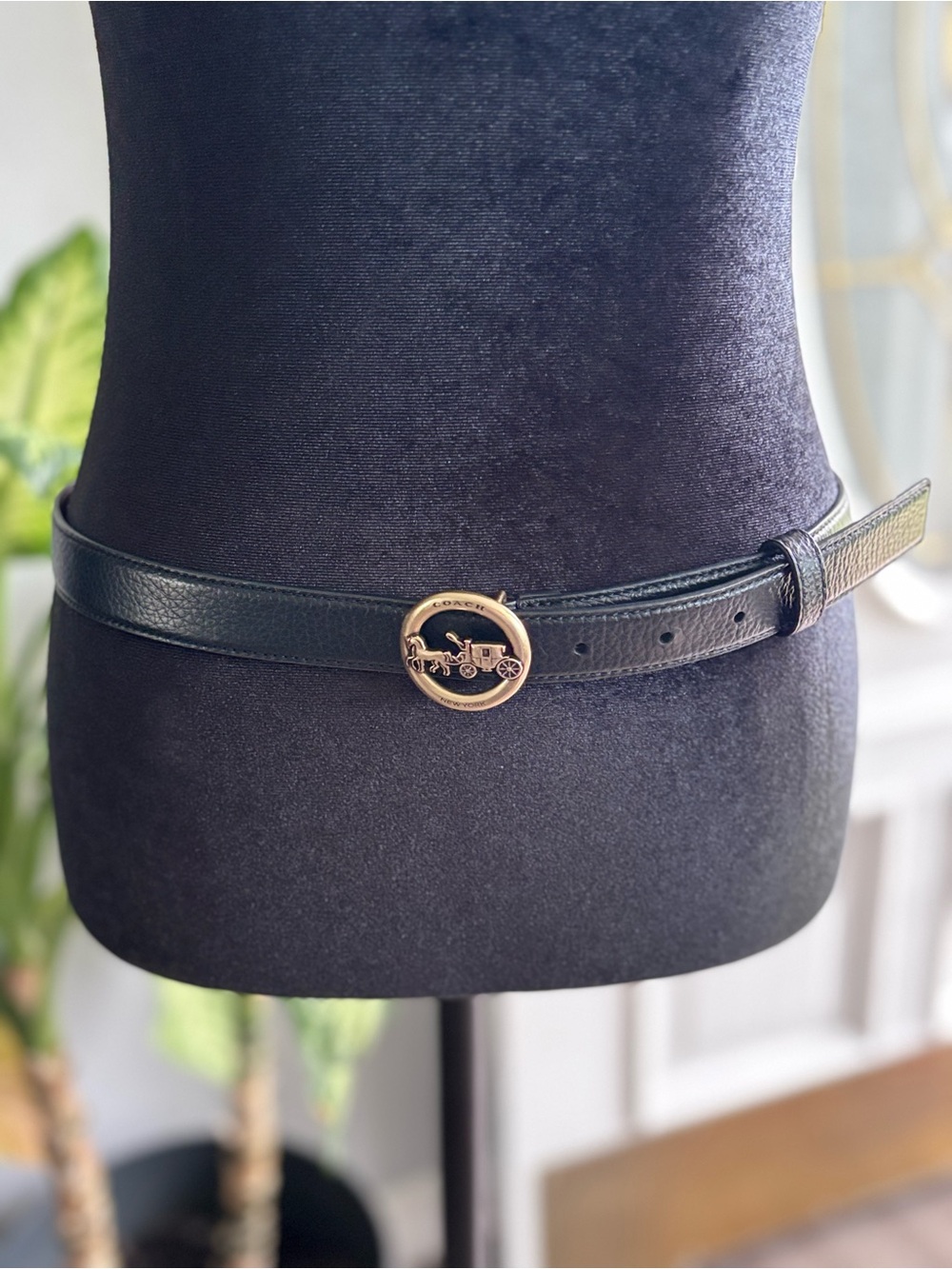Coach Black Leather Belt with Gold Coach Carriage Buckle